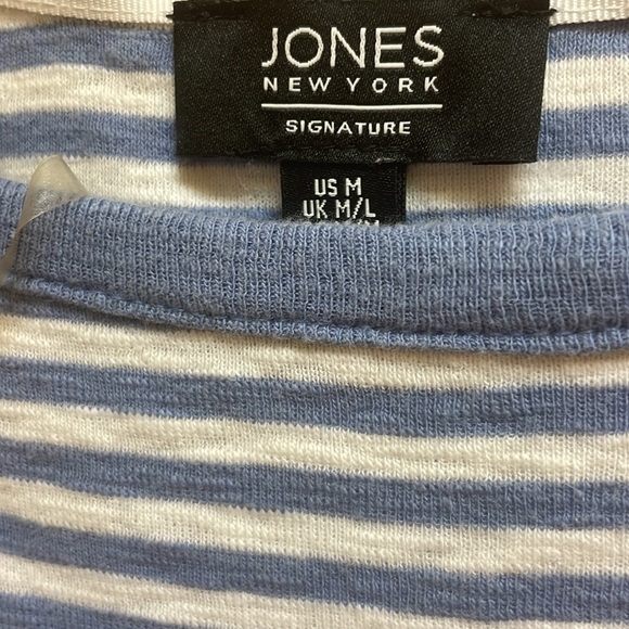 Jones New York Blue Stripe Long Sleeve Drawstring Waist Crewneck Top Tee Sz M - Picture 9 of 14